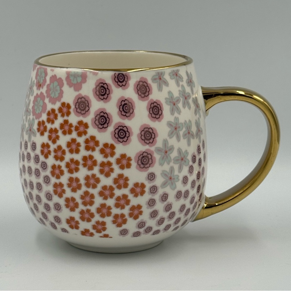 Thyme & Table Stoneware Gold Handle Trim Floral Coffee Mug